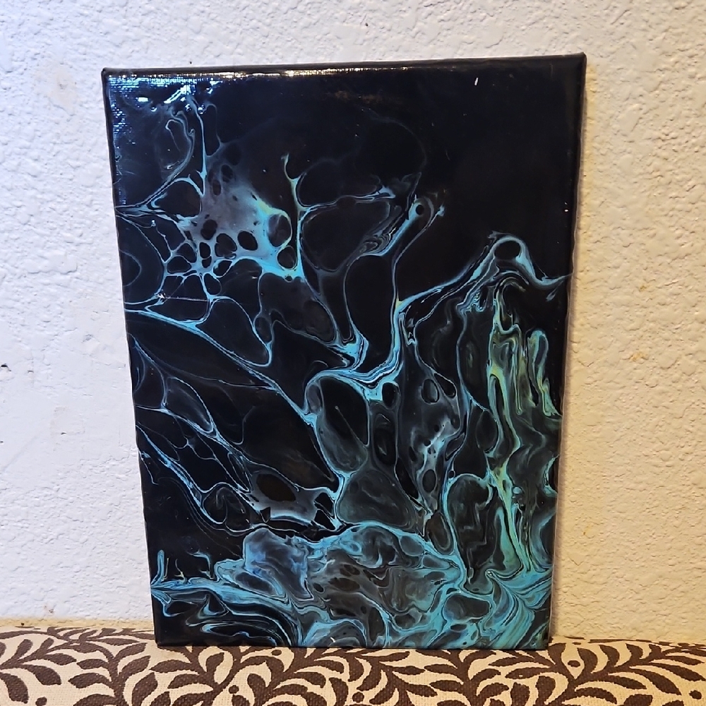 "Strange Dreams" Acrylic Paint Pouring on 7x9.5" Stretched Canvas w clear coat